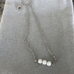 Sterling Silver Pearl Bar Necklace - White Pearls